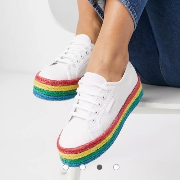 SUPERGA RAINBOW PLATFORM ESPADRILLE FLATFORM LACE UP SNEAKERS SIZE 8.5 - Picture 3 of 12